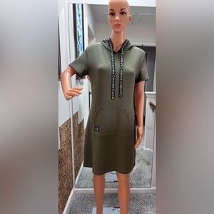 Calvin Klein Khaki Midi Dress with Logo Accents